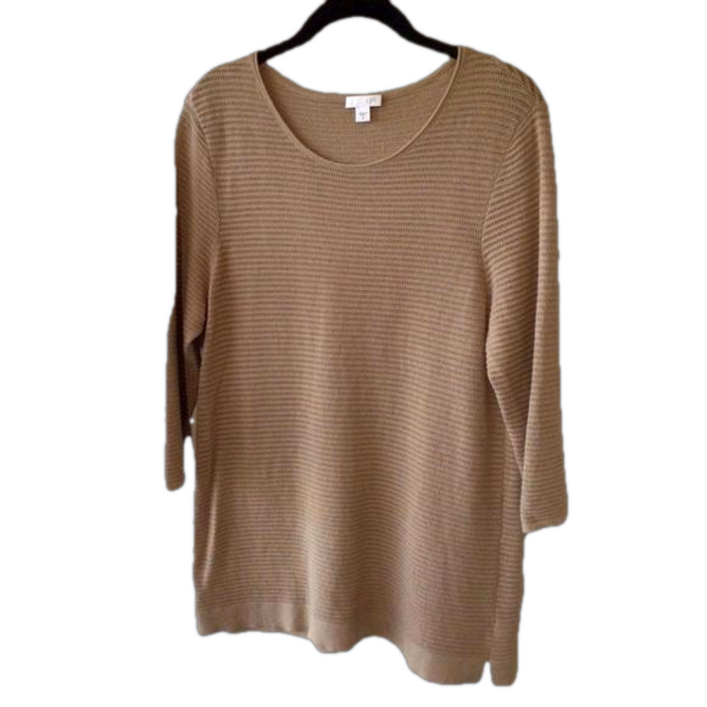 J. Jill Cotton Blend Open Knit Top Tan Size M Cotton Blend